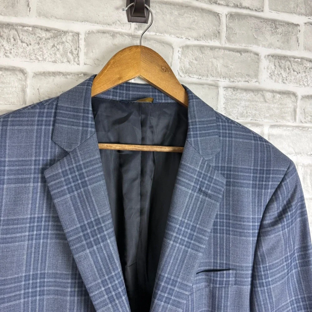 Brooks Brothers Regent Fit Blue Plaid 100% Lambswool Blazer Sport Coat 46R